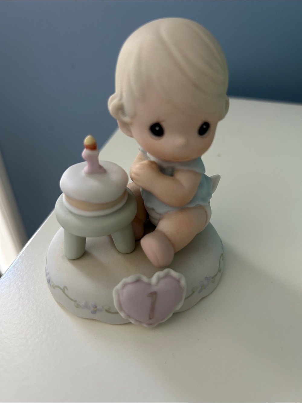 Precious Moments pastel blue and pink first birthday figurine